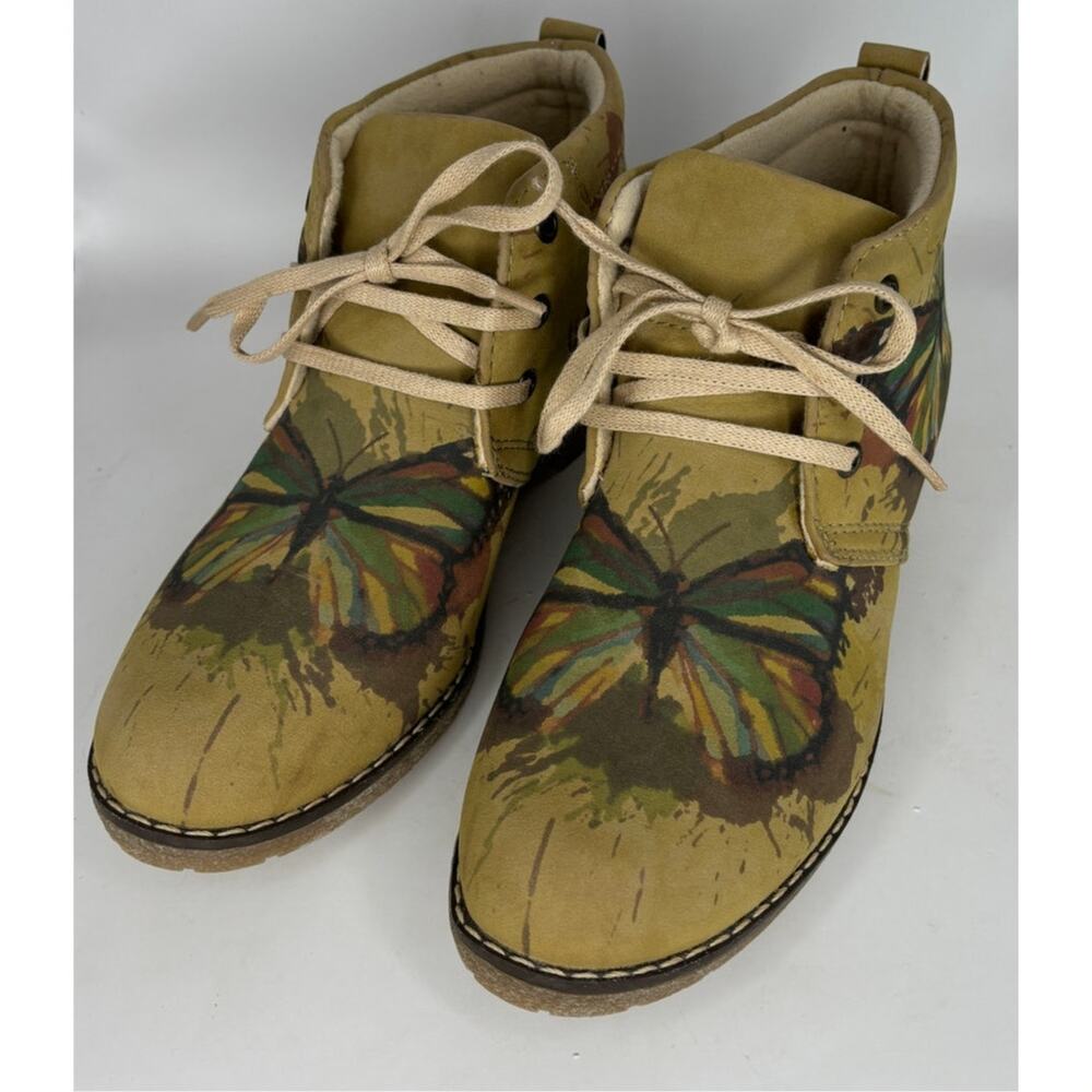 Goby Butterfly Ankle Boots Womens Size 6/6.5 Tan Boho Artsy Low Heel Comfortable
